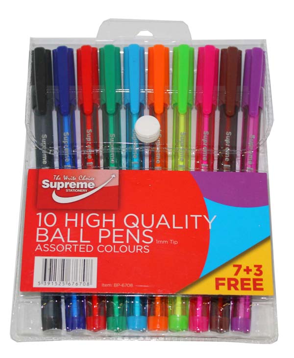 Ball Pens Assorted 10 Pack Supreme