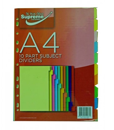 Subject Dividers A4 Card 10 Part