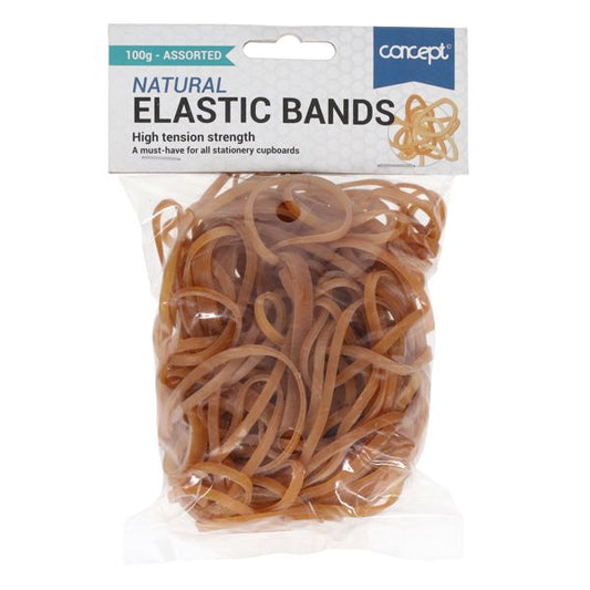 Elastic Bands Asst Sizes 100g
