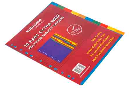 Subject Dividers Plastic 10 Part Extra Wide