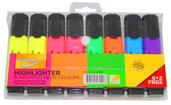 Highlighter 6 Pack Plus 2 Free